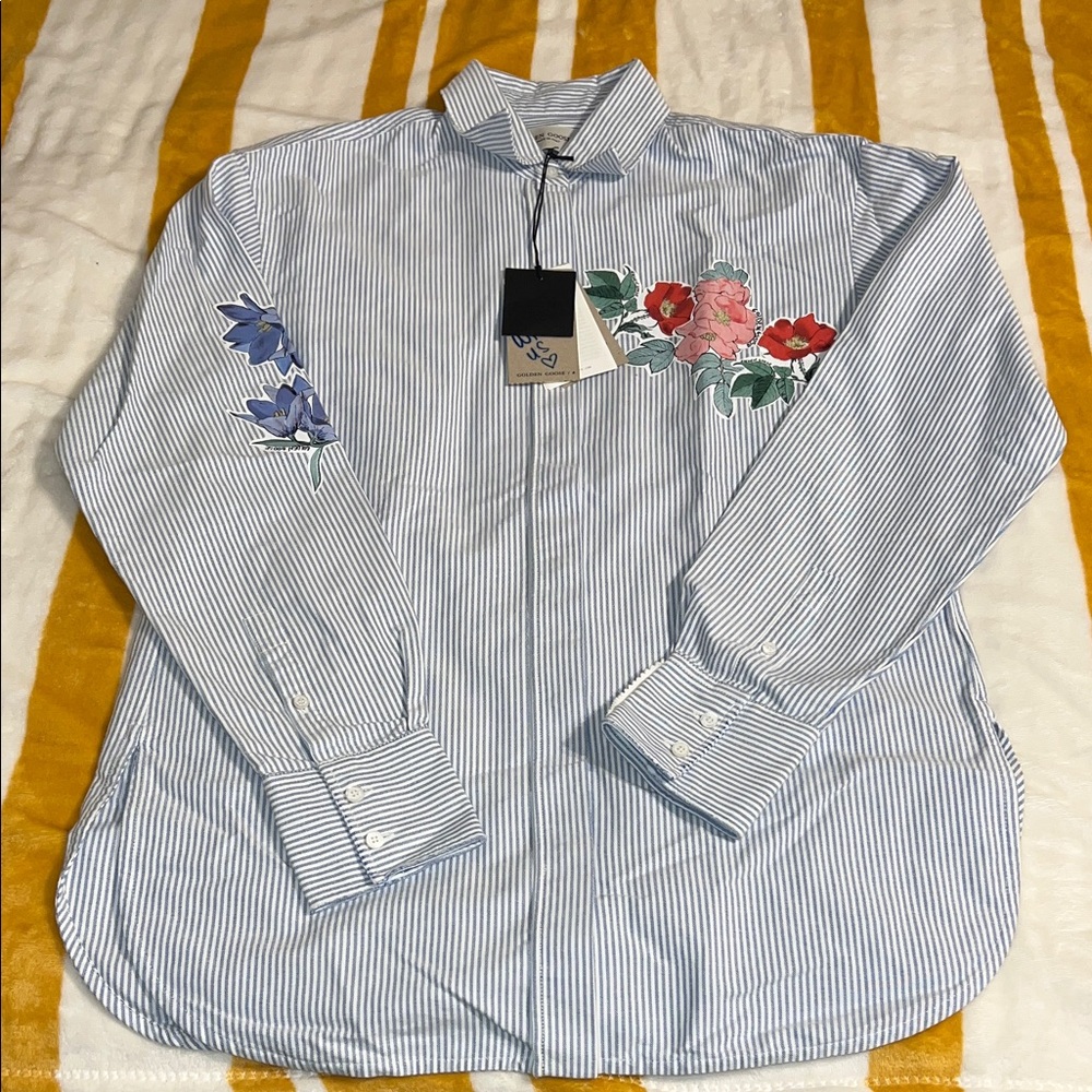 Golden Goose Striped Shirt with Floral Print